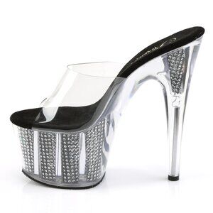 Clear Rhinestone Platform Mules with Black Footbed
